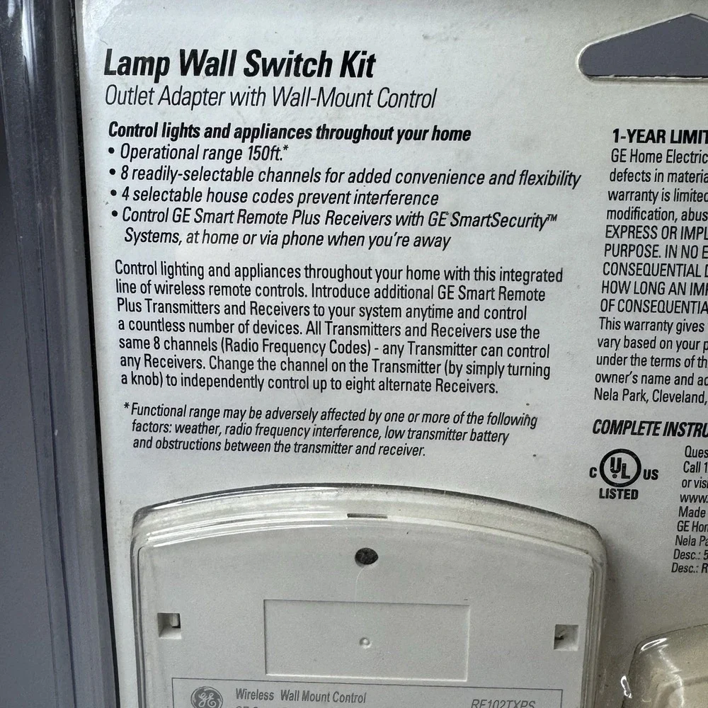 General‎ Electric GE Lamp Wall Switch Kit Wall Mount Control SmartHome Lighting
